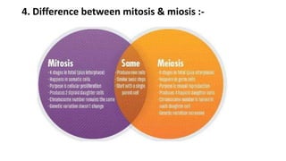 4. Difference between mitosis & miosis :-
 