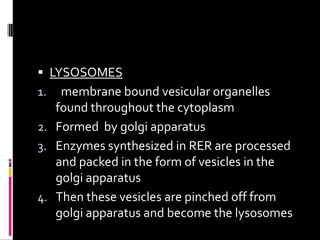 PEROXISOMES
 FUNCTION OF PEROXISOMES
1. Degradation of toxic substances like hydrogen

2.
3.
4.
5.
6.

peroxide – present...