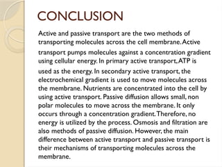 CELL BIO PPT ON ACTIVE AND PASSIVE TRANSPORT | PPTX