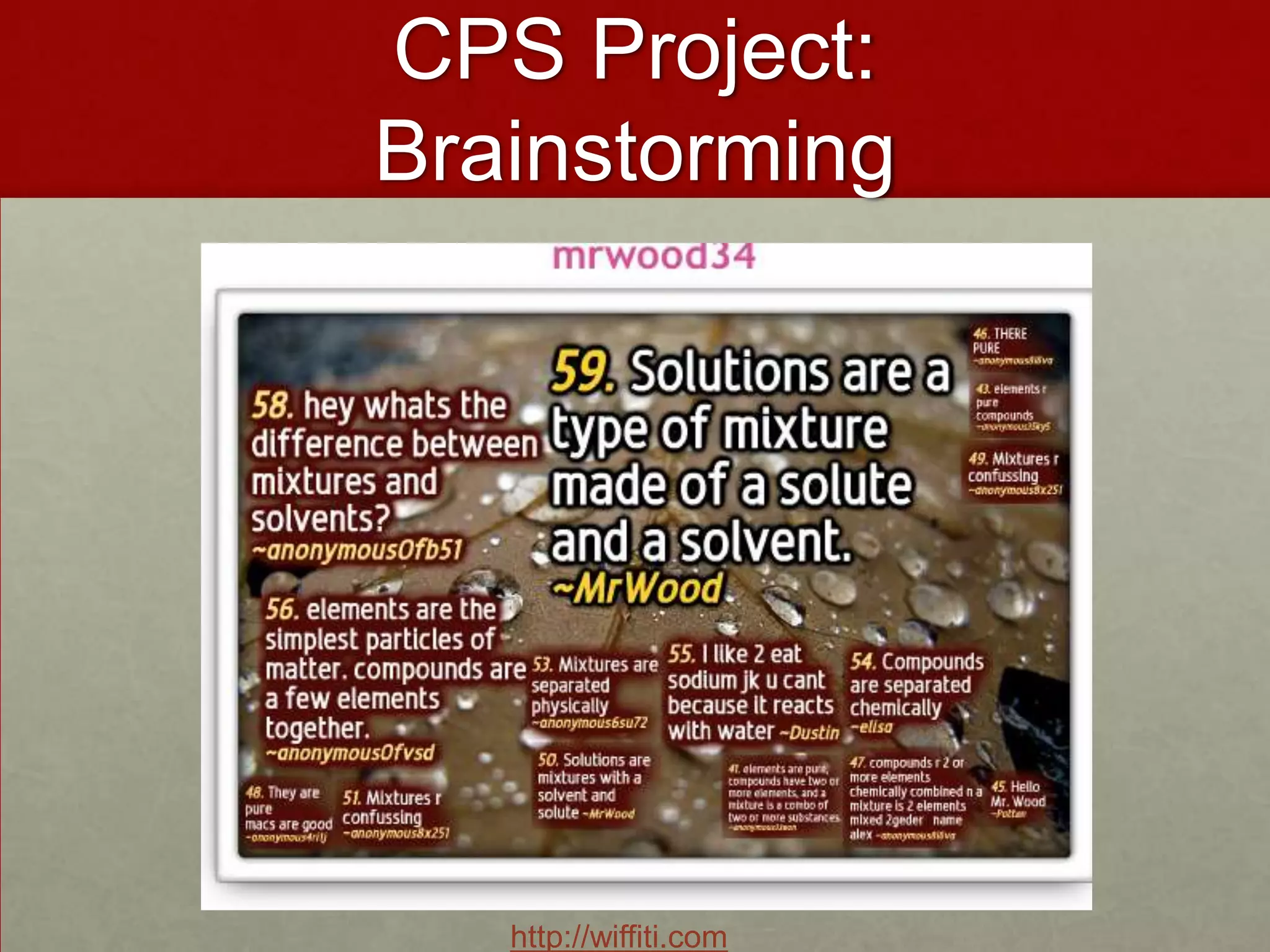 EXAMPLE: Mobile Podcasting Project:  Field TripsHigh School Chemistry Students on a field trip at Cranbrook Science Museum in MI. Cell Phones pictures documented chemical elements.Used:  Camera on cell phone and sent to drop.io at http://drop.io/CKCHEM4