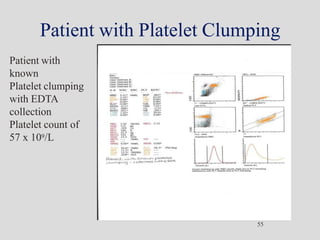 Patient with Platelet Clumping
Patient with
known
Platelet clumping
with EDTA
collection
Platelet count of
57 x 109/L
55
 