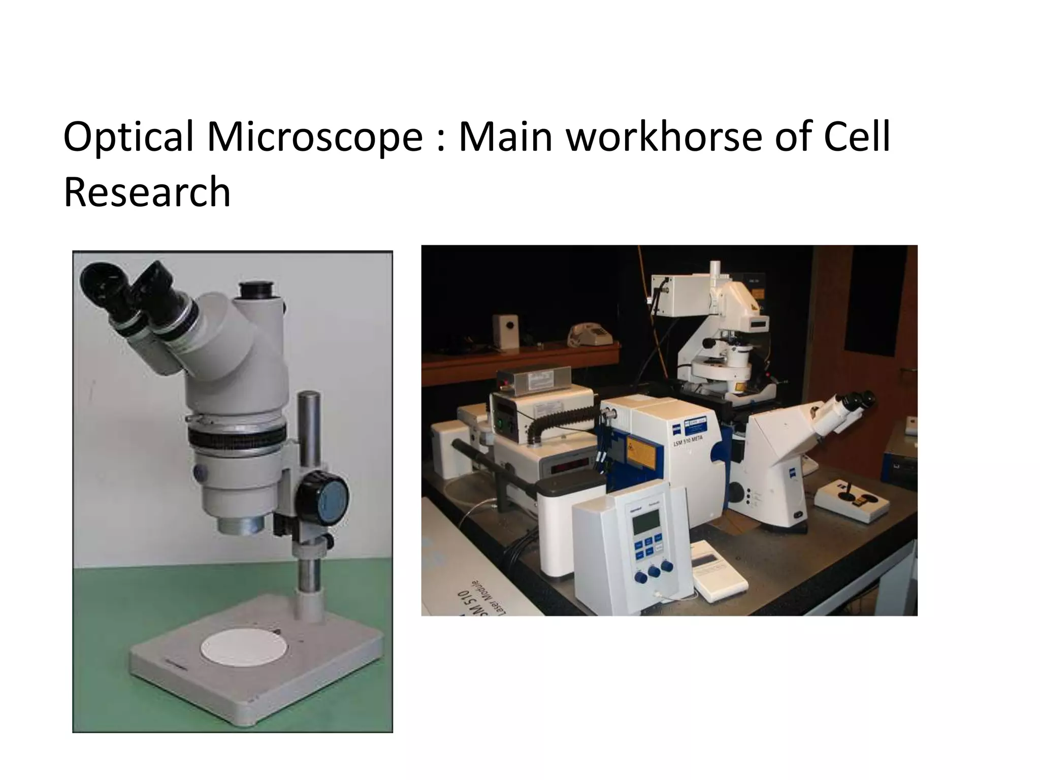 Optical Microscope : Main workhorse of Cell
Research
 