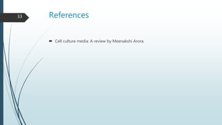 References
 Cell culture media: A review by Meenakshi Arora.
33
 