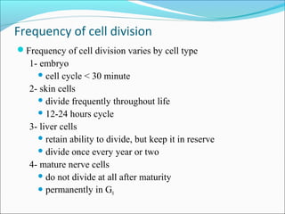 Interphase - GInterphase - G11
11stst
growth stage after cell divisiongrowth stage after cell division
Cells mature by making more cytoplasm &Cells mature by making more cytoplasm &
organellesorganelles
Cell carries on its normal metabolic activitiesCell carries on its normal metabolic activities
 