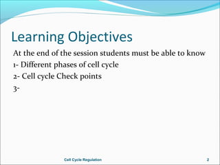 Define Cell Cycle
Cell reproduces by performing orderly sequence of
events in which it duplicates its contents and then
divides in two. This type of duplication and division is
called Cell Cycle.
 