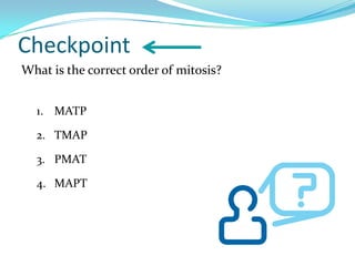 Checkpoint
What is the correct order of mitosis?


  1. MATP

  2. TMAP

  3. PMAT

  4. MAPT
 