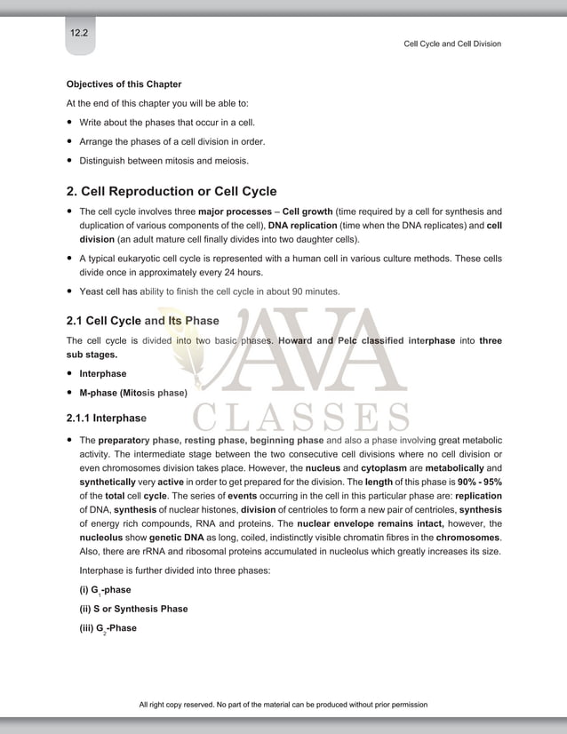 Cell Cycle and Cell Division Class 11 Important Notes for NEET Biology ...
