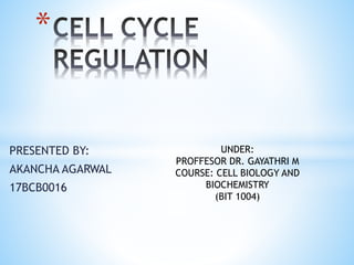 PRESENTED BY:
AKANCHA AGARWAL
17BCB0016
*
UNDER:
PROFFESOR DR. GAYATHRI M
COURSE: CELL BIOLOGY AND
BIOCHEMISTRY
(BIT 1004)
 