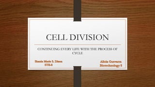 CELL DIVISION
CONTINUING EVERY LIFE WITH THE PROCESS OF
CYCLE
 