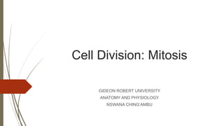 Cell Division: Mitosis
GIDEON ROBERT UNIVERSITY
ANATOMY AND PHYSIOLOGY
NSWANA CHING’AMBU
 