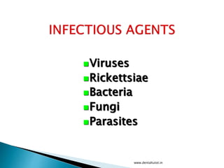 Viruses
Rickettsiae
Bacteria
Fungi
Parasites
www.dentaltutot.in
 
