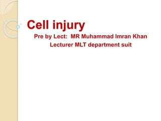 Cell injury
Pre by Lect: MR Muhammad Imran Khan
Lecturer MLT department suit
 