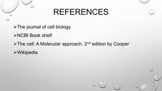 REFERENCES
The journal of cell biology
NCBI Book shelf
The cell: A Molecular approach. 2nd edition by Cooper
Wikipedia
 