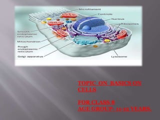 TOPIC ON BASICS ON
CELLS
FOR CLASS 8
AGE GROUP- 11-12 YEARS.
 