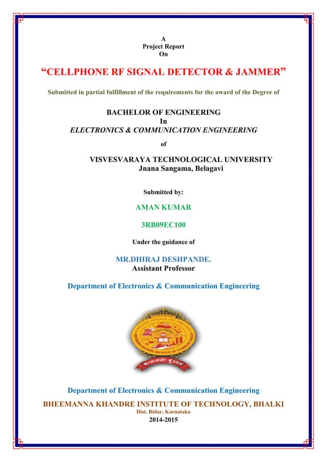 B.Tech Project Report on Cellphone RF Signal Detector & Jammer PDF