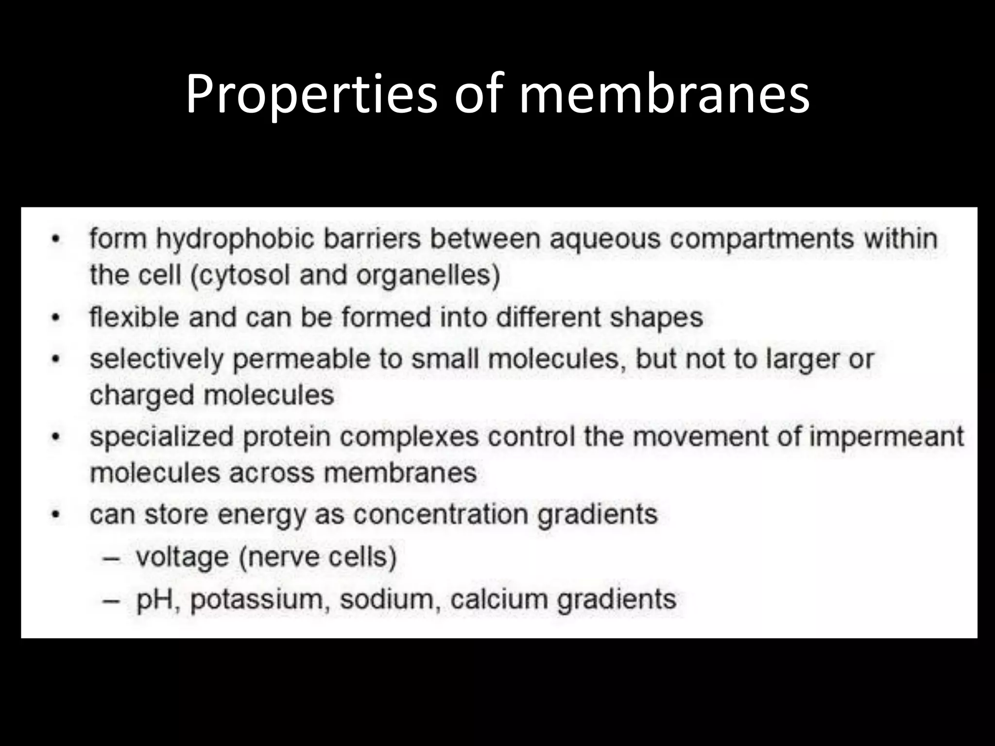Properties of membranes
 