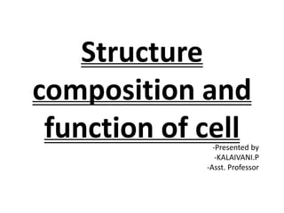Structure
composition and
function of cell-Presented by
-KALAIVANI.P
-Asst. Professor
 