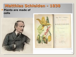 Matthias Schleiden - 1838
 Plants   are made of
 cells




                              7
 