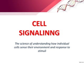CELL
SIGNALINNG
The science of understanding how individual
cells sense their environment and response to
stimuli
 