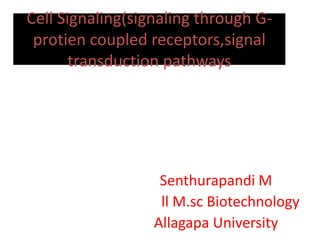 Cell Signaling(signaling through G-
protien coupled receptors,signal
transduction pathways
Senthurapandi M
ll M.sc Biotechnology
Allagapa University
 