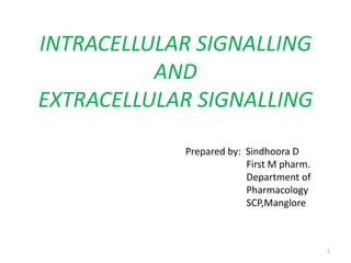 INTRACELLULAR SIGNALLING
AND
EXTRACELLULAR SIGNALLING
Prepared by: Sindhoora D
First M pharm.
Department of
Pharmacology
SCP,Manglore
1
 