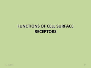 FUNCTIONS OF CELL SURFACEFUNCTIONS OF CELL SURFACE
RECEPTORSRECEPTORS
Jan 18, 2017 37
 