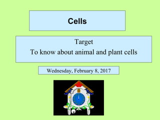 Cells
Target
To know about animal and plant cells
Wednesday, February 8, 2017
 