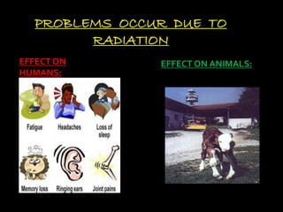 PROBLEMS OCCUR DUE TO
RADIATION
EFFECT ON
HUMANS:
EFFECT ON ANIMALS:
 