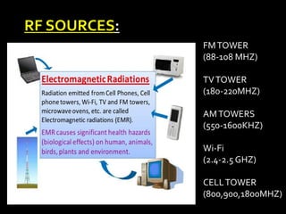 FMTOWER
(88-108 MHZ)
TVTOWER
(180-220MHZ)
AMTOWERS
(550-1600KHZ)
Wi-Fi
(2.4-2.5 GHZ)
CELLTOWER
(800,900,1800MHZ)
RF SOURCES:
 