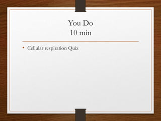 You Do
10 min
• Cellular respiration Quiz
 