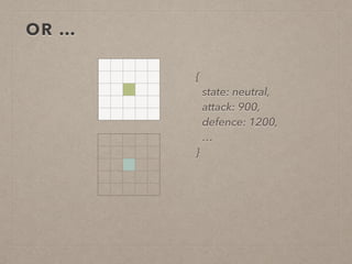 OR …
{
state: neutral,
attack: 900,
defence: 1200,
…
}
 