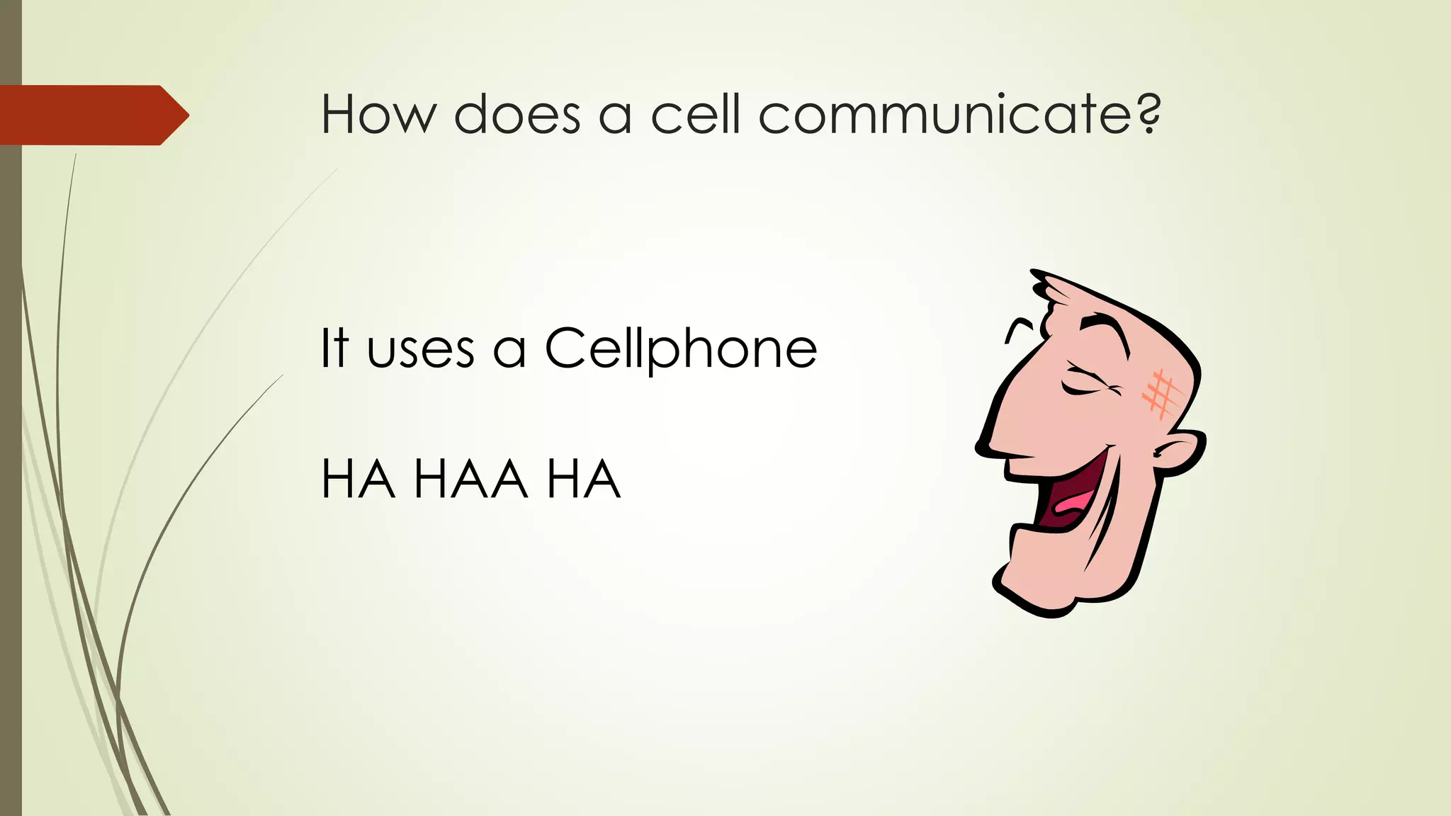 How does a cell communicate?
It uses a Cellphone
HA HAA HA
 