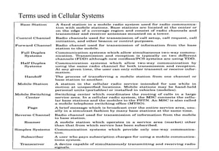 3
Terms used in Cellular Systems
 