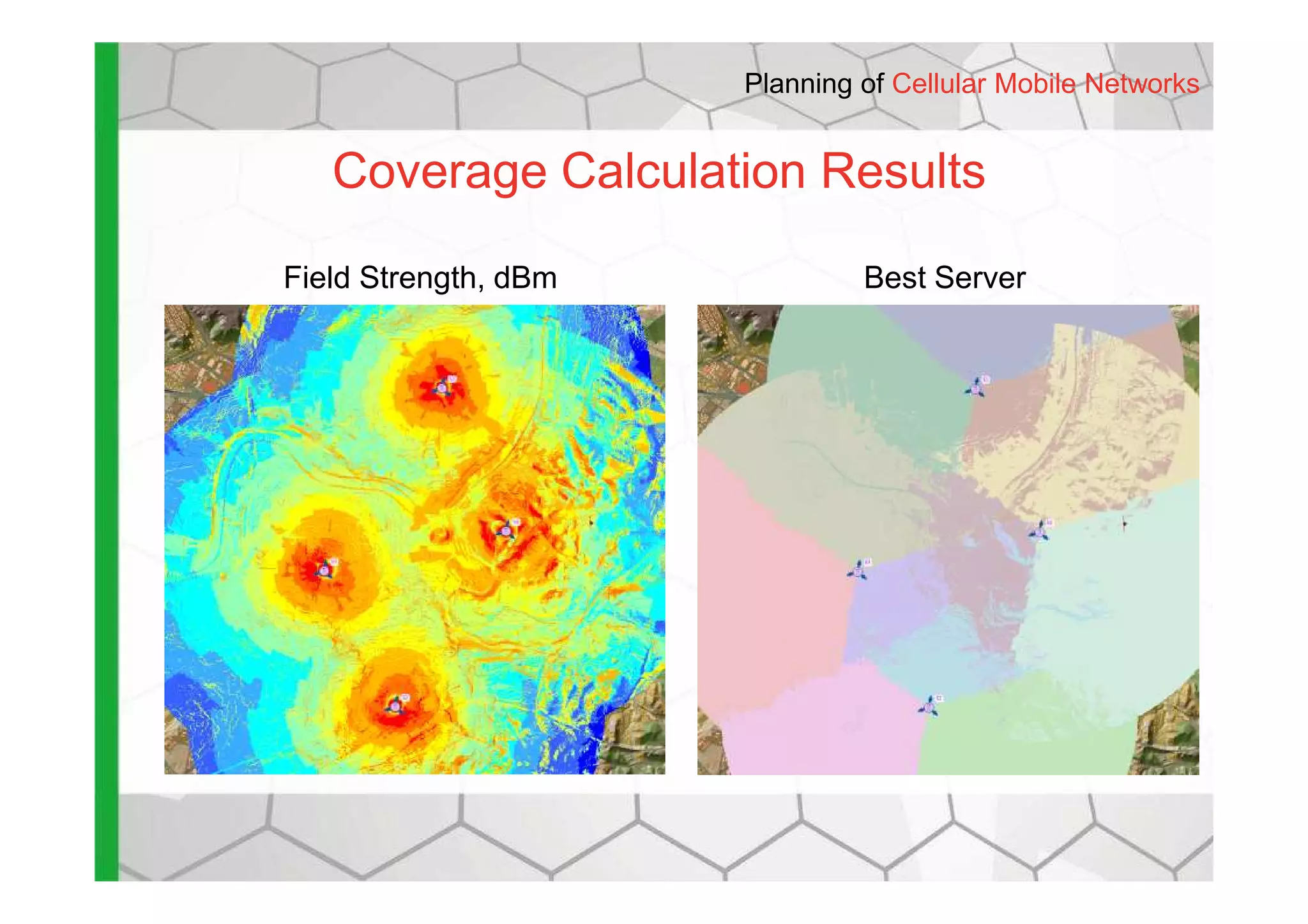 Coverage Calculation Results
Field Strength, dBm Best Server
Planning of Cellular Mobile Networks
 