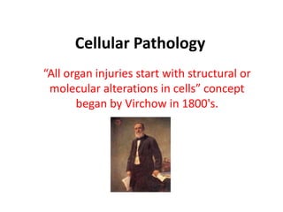 Cellular Pathology “All organ injuries start with structural or molecular alterations in cells” concept began by Virchow in 1800's. 