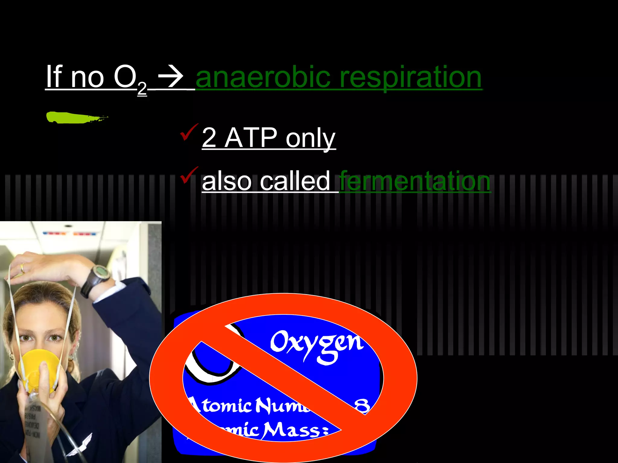 If no OIf no O22  anaerobic respirationanaerobic respiration
2 ATP only
also called fermentation
 