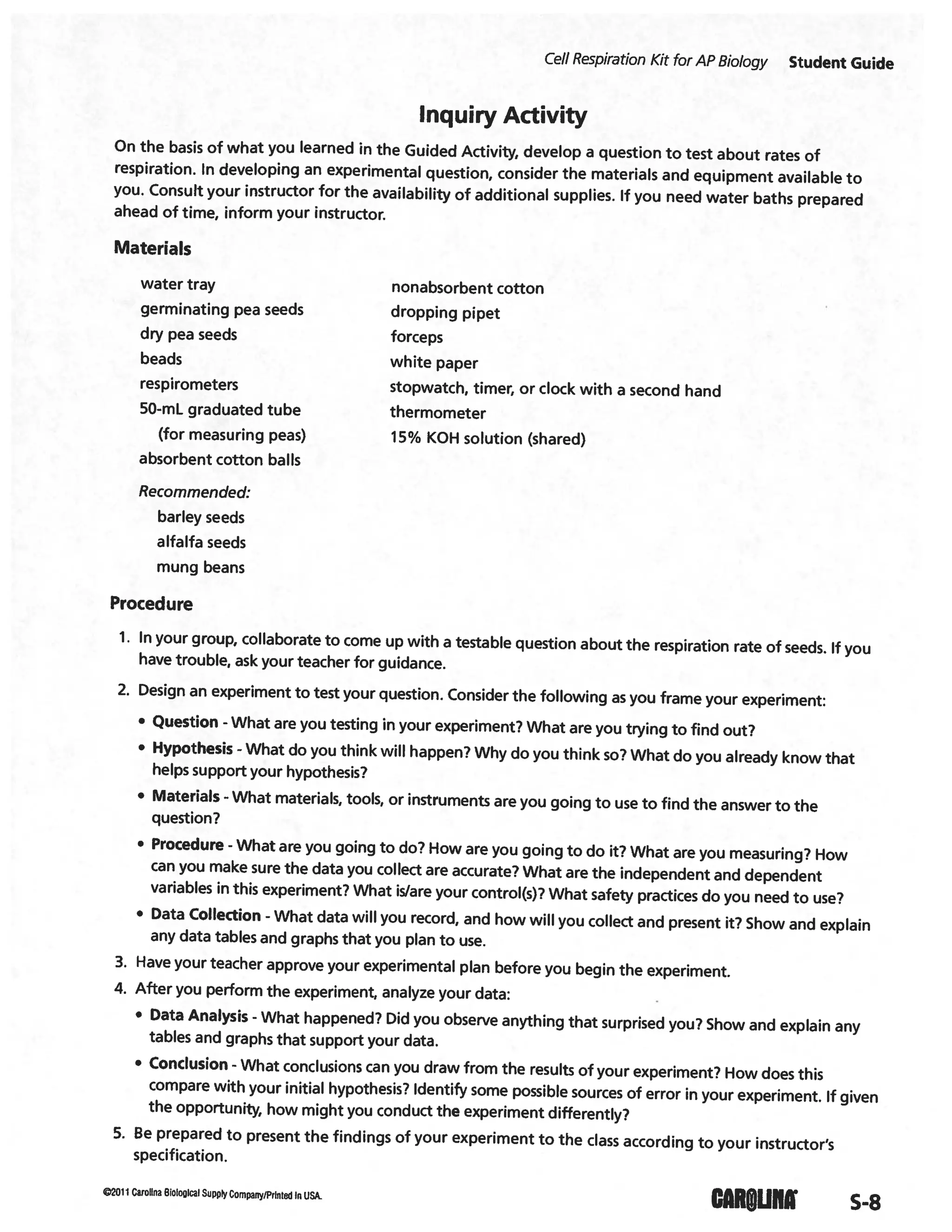 Cellular respiration lab