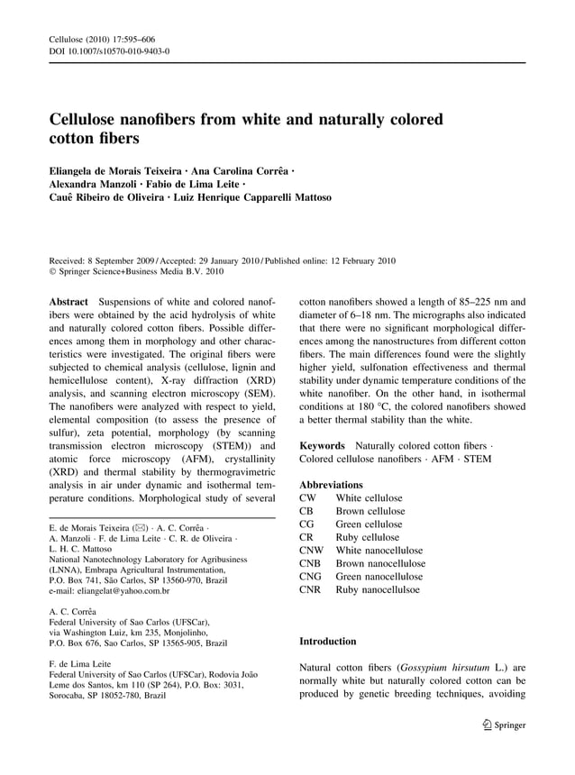 Cellulose nanofibers from white and naturally colored cotton fibers PDF