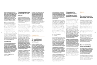 35
34
cassola bosquetana. Gràcies a les
entitats Amb Ulls de Dona, Dones de
Palol d'Onyar i Llar de Jubilats, prop
de 150 persones varen poder gaudir
d'aquest plat històric, descobert pel
divulgador cultural especialitzat
en gastronomia històrica, Pep Vila,
i dut al present gràcies a l'Escola
d'Hostaleria i Turisme de Girona.
Agraïm la col·laboració de les
entitats, els voluntaris, Quart Plat,
i a la parada del Mercat de Quart,
fruites i verdures Saúl, per la seva
aportació desinteressada de fruita,
l'excedent del qual va ser donat al
Banc d'Aliments de Quart.
Taller infantil de manualitats
La següent activitat programada
va ser el taller de manualitats amb
fang a càrrec de l'Associació Cultural
Cocu, una sessió dirigida als infants
que pretenia connectar els infants
amb la terra, la naturai la cuina amb
zones d'experimentació amb el fang,
d'estampació amb elements naturals
i de creació d'atuells de cuina.
Concert de Cloenda
La següent activitat programada
va ser el taller de manualitats
amb fang a càrrec de l'Associació
Cultural Cocu, una sessió dirigida
als infants que pretenia connectar-
los amb la terra, la natura i la cuina
a través de zones d'experimentació
amb fang, amb estampació amb
elements naturals i de creació
d'atuells de cuina.
Desitgem que gaudíssiu del
Dia de l'Oller!
S’inicien les activitats
municipals del curs
2022-23
Al mes d’octubre també es varen
iniciar les activitats culturals muni-
cipals, que es troben recollides tant
en l’apartat agenda del portal web
de l’Ajuntament de Quart com en
el llibret d’activitats.
Aquest trimestre es realitzen acti-
vitats culturals que es repeteixen,
com són les sessions de Bibliojocs,
els tallers d'escriptura i el club de
lectura; celebracions especials,
com és el cas de ‘Terra i Gastro-
nomia’
, la Castanyada, la festa
de l'Alquímia o les activitats de
Nadal, i també s'hi descobreixen
algunes novetats!
S'inicien, enguany, les sessions de
conta-contes a càrrec de l'associació
Quart i Acció, tant per a nadons com
per a infants i famílies, i diverses
activitats relacionades amb el món
del cinema. Per als més menuts,
s'ha organitzat un cinefòrum per
a famílies en el que, després de la
projecció d'una pel·lícula, es reco-
manaran llibres infantils relacionats
amb cada temàtica. Per als i les joves
del municipi, s'ha impulsat la Nit
Jove, unes sessions de cinema, amb
projeccions adaptades a la seva edat,
acompanyades de crispetes.
I, finalment, en col·laboració amb
el Museu del Cinema de Giro-
na, s'iniciarà el cicle ‘Escriure al
cinema. Escriptors i escriptores a
la gran pantalla’
. En aquest cicle,
que constarà de quatre sessions,
els protagonistes seran tant els
escriptors i les escriptores com els
fets i les vicissituds que aquests
passen en el seu procés de creació
literària. A més, el programador
d'activitats del Museu del Cinema
de Girona, Jordi Daroca Costa, en
serà el presentador i moderador.
Així mateix, enguany també s’ha
realitzat el llibret d’activitats del
municipi de Quart amb un ampli
llistat d’activitats regulars que es
duen a terme al municipi, algunes
d’elles organitzades pel mateix
ajuntament, i moltes d’altres pro-
gramades amb molta il·lusió gràcies
a la magnífica labor que realitzen
les entitats quartenques.
En aquest llibret s’hi recullen,
doncs, tallers, cursos i activitats
esportives en un format breu que
esperem que resulti pràctic i còmo-
de. A través de les entitats, es pot
ampliar la informació sobre cada
una d'elles, sobre noves activitats,
o bé fer-ne les inscripcions.
PROJECTES
Un municipi amb
el Celrè com a eix
vertebrador
El Celrè és un afluent del riu
Onyar que, des del seu inici fins la
seva fi, flueix pel terme municipal
de Quart. Malgrat la importància
d’aquest element natural, que, a
més, discorre pel centre del nucli
de Quart, el poble ha anat creixent
donant-li l’esquena. Per aquest
motiu, des de les àrees d’urbanis-
me i medi ambient s’ha plantejat
retornar-li el seu paper cabdal
com a eix vertebrador i connector
del municipi, proposant transfor-
mant-lo en una zona verda-blava.
L’objectiu principal és tornar a
apropar el Celrè als ciutadans i a
les ciutadanes, fent-lo accessible
a totes les persones; millorant-ne
la connectivitat entre l’Onyar, les
Gavarres i els equipaments i carrers
de Quart, i convertint-lo en un parc
fluvial amb usos socials però que,
alhora, contribueixi a la millora de
la biodiversitat.
Amb aquestes directrius l’Estudi
Martí Franch (EMF), especialitzat
en arquitectura en el paisatge, ha
desenvolupat un estudi paisatgís-
tic per establir una infraestruc-
tura verda multifuncional al seu
voltant. Aquest estudi, aprovat
inicialment per unanimitat a la
sessió plenària del consistori del
mes de setembre d’aquest 2022,
pretén ser un pla director que
serveixi de full de ruta per a les
futures actuacions que es facin al
voltant d’aquest element natural.
Un parc fluvial dividit
en set trams
Les actuacions proposades a l’estu-
di tenen com a denominador comú
ser poc intervencionistes amb el
medi natural, a través de maneres
híbrides entre els sistemes ecolò-
gics i construccions culturals de
qualitat, i amb espais multifun-
cionals que el converteixin en el
major equipament públic de Quart.
Al llarg dels seus 1.250 metres, el
parc fluvial vol separar clarament
les seves ribes entre l’”ús públic”
,
a una banda, i l’”àmbit refugi” amb
prioritat de preservació de la flora
i la fauna del riu, a l’altre.
A més, l’estudi proposa dividir les
actuacions en set trams diferen-
ciats al llarg del riu, tres dels quals
passen pel centre de la vila, amb
un passeig fluvial, corriols, portes
d’accés amb informació, prats
oberts i espais de refugi i jardins
fluvials, entre d’altres.
S’inauguren les
millores de l’espai
de dol gestacional,
perinatal i neonatal
El 17 d'octubre va tenir lloc l'acte
commemoratiu del Dia Interna-
cional del dol gestacional, per-
inatal i neonatal de Quart, que
anualment es porta a terme cada
15 d’octubre arreu del món.
En l'acte, que es va fer davant del
cementiri municipal de Quart, hi
van participar el regidor de Salut
de l'Ajuntament de Quart, Josep
Roura, i la regidora d'Igualtat de
l'Ajuntament de Quart, Sílvia Vidal.
A més, també van participar-hi
representants de les entitats socials
de Quart: Amb Ulls de Dona i Do-
nes de Palol d'Onyar, així com de
diverses entitats vinculades amb el
dol perinatal com, per exemple,
A contractor i Bressols.
Enguany, l'Ajuntament de Quart
ha volgut refermar el compromís
amb aquesta realitat, que moltes
famílies pateixen en silenci. Per
això, ahir es va inaugurar una pla-
ca i un mural que millorarà l'espai
físic destinat al dol de les famílies,
davant del cementiri municipal.
Durant l'acte, membres de la Coral
Santa Margarida de Quart, van
interpretar una cançó dedicada a
les famílies que han patit i pateixen
aquest tipus de dol i, posteriorment,
cada persona present a l'acte va di-
positar una rosa blanca al peu de la
placa, en record als nadons estel.
BREUS
Bus de nit per anar a
les Fires de Sant Narcís
A partir del 28 d'octubre es va ini-
ciar un any més la Ruta 7, el bus de
nit que porta el veünat de Llagos-
tera, Cassà de la Selva, Llambilles
i Quart a les Fires de Girona.
Aquesta línia, la Ruta 7, facilita el
transport nocturn a Fires els dies
28, 29, 30 i 31 d'octubre i els dies
4 i 5 de novembre.
La línia tenia una hora d'anada i sis
de tornada entre les deu de la nit
i les set del matí.
Es tracta d’un servei gestionat pel
Consell Comarcal del Gironès en
coordinació amb els ajuntaments
de la comarca del Gironès i la
col·laboració de la Direcció General
de Joventut del Departament de
Treball, Afers Socials i Famílies de
la Generalitat de Catalunya.
Que no t’aturin les
noves tecnologies!
El Consell Comarcal del Gironès ha
iniciat enguany, per primera vegada,
el Pla de digitalització del Gironès
per impulsar les noves tecnologies
i la seva modernització entre els
municipis del territori gironí.
En aquest Pla es preveu la realitza-
ció de diferents accions vinculades
amb les TIC (Tecnologies de la In-
formació i la Comunicació) a través
de tallers i accions formatives.
 
