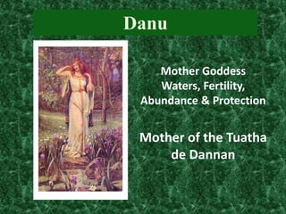 Danu
Mother Goddess
Waters, Fertility,
Abundance & Protection

Mother of the Tuatha
de Dannan

 