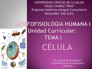 Dra. Marisabel Hernández V.
Coordinadora de Investigación y
Docencia
UNIVERSIDAD CIENCIAS DE LA SALUD
“HUGO CHAVEZ FRIAS”
Programa Medicina Integral Comunitaria
Maracaibo- Edo Zulia
 
