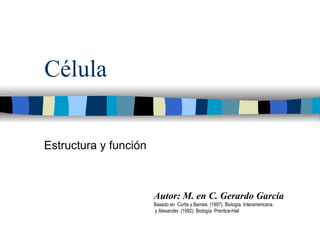Célula Estructura y función Autor: M. en C. Gerardo García Basado en  Curtis y Barnes. (1997). Biología. Interamericana. y Alexander. (1992). Biología. Prentice-Hall 