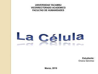 UNIVERSIDAD YACAMBU
VICERRECTORADO ACADEMICO
FACULTAD DE HUMANIDADES
Estudiante:
Oriana Sánchez
Marzo, 2019
 