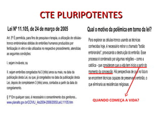 CTE PLURIPOTENTESCTE PLURIPOTENTES
QUANDO COMEÇA A VIDA?
 