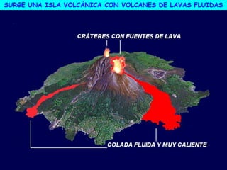 SURGE UNA ISLA VOLCÁNICA CON VOLCANES DE LAVAS FLUIDAS
 