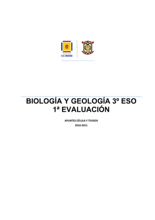 BIOLOGÍA Y GEOLOGÍA 3º ESO
      1ª EVALUACIÓN
         APUNTES CÉLULA Y TEJIDOS
                2010-2011
 
