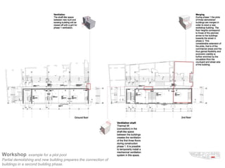 Workshop         example for a plot pool
Partial demolishing and new building prepares the connection of
buildings in a second building phase.
 