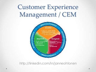 Customer Experience
Management / CEM

http://linkedin.com/in/janneohtonen

 