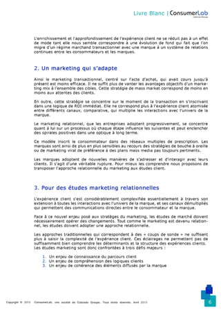 Comprendre et piloter l'expérience client - Consumerlab - Avril 2013
