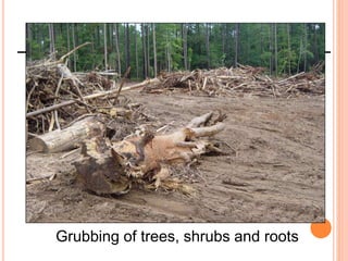 Grubbing of trees, shrubs and roots
 